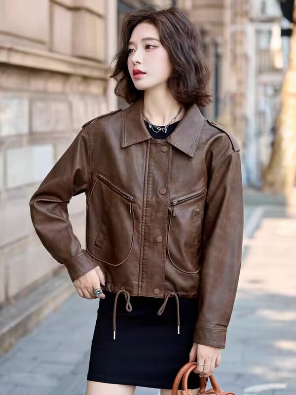 高端美式复古皮衣外套女高级感25春秋新款炸街机车服流行夹克上衣|undefined