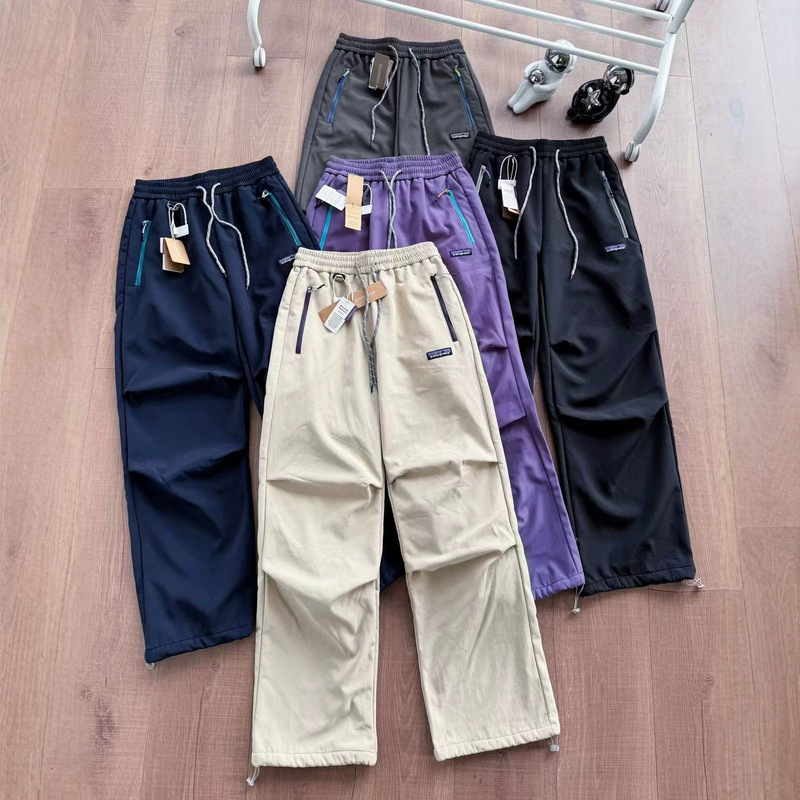 P@ta outdoor fleece-lined warm sweatpants, autumn and winter work pants with drawstring at the ankles, unisex casual pants