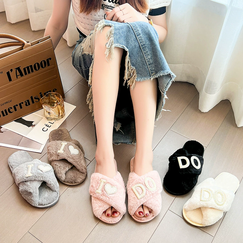 Плюшевые тапочки IDO, новые европейские и американские трансграничные пушистые тапочки для отдыха в помещении, женские хлопковые тапочки, Любовная обувь