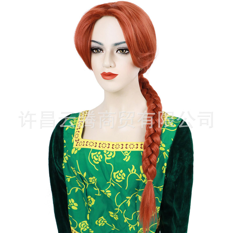 Cross-Border Cos Wig Fiona Princess Red Brown Big Braid Cosplay Party Wig Cosplay