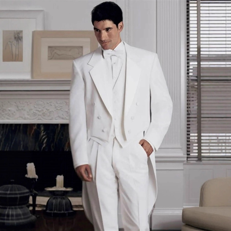 Aliexpress High-End White Tuxedo Suit Wedding Emcee Host Stage Singer Performance Suit Handsome Suit