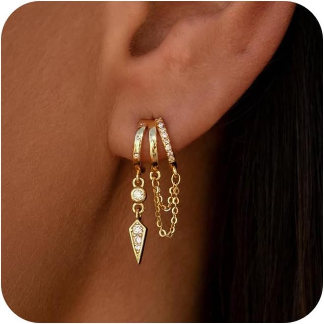 Popular Tassel Chain Spear Plated 14K Gold Tassel Earrings Zircon Versatile High-End Fashion Style Earrings