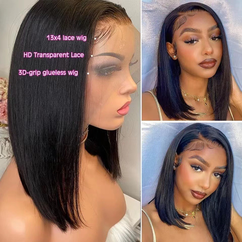 Perruque courte et lisse pour femme – Cheveux synthétiques avec ligne frontale naturelle (respirante et légère)_voghion.com