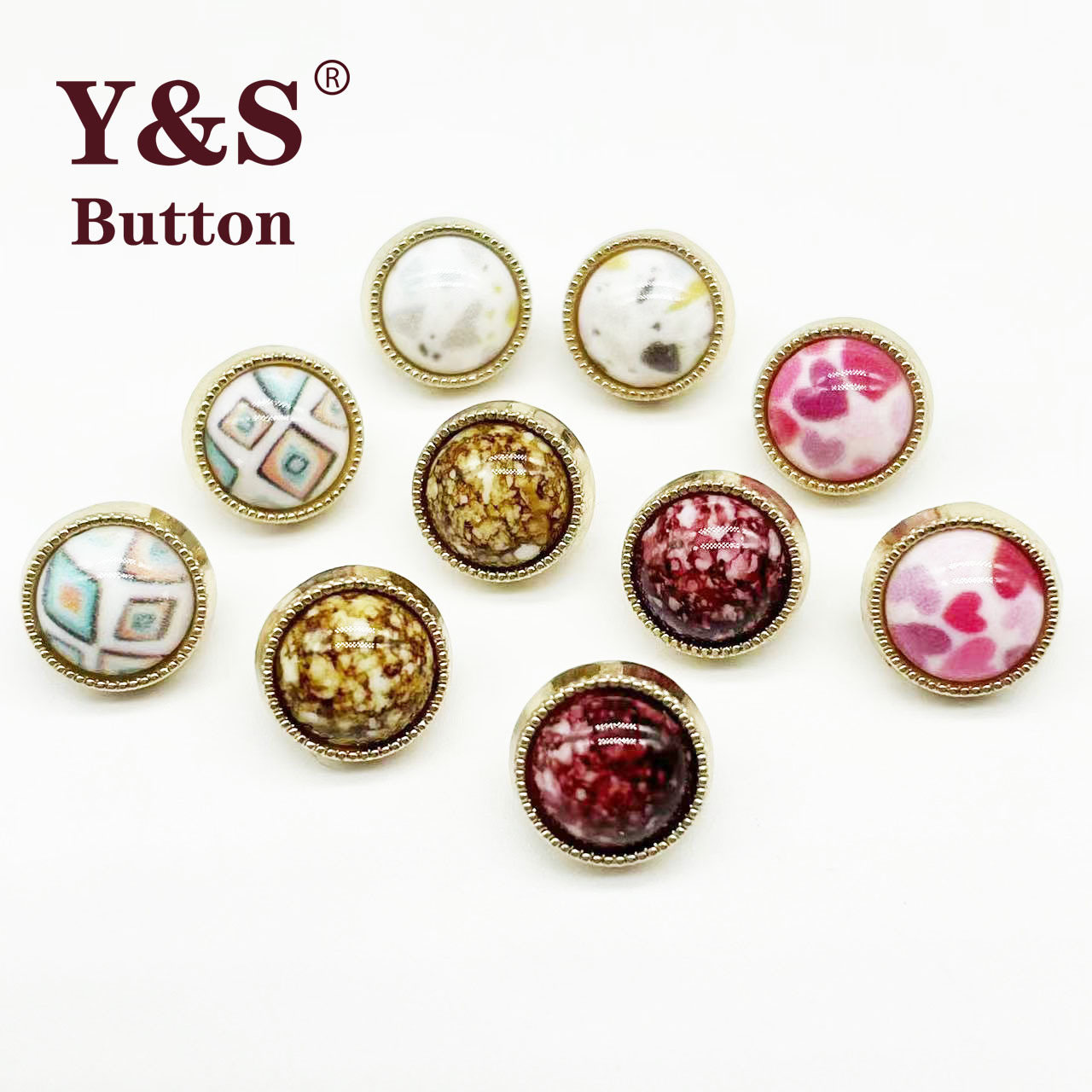 10mm衬衫毛衣开衫门襟装饰纽扣金属底托花纹树脂组合扣量大价优