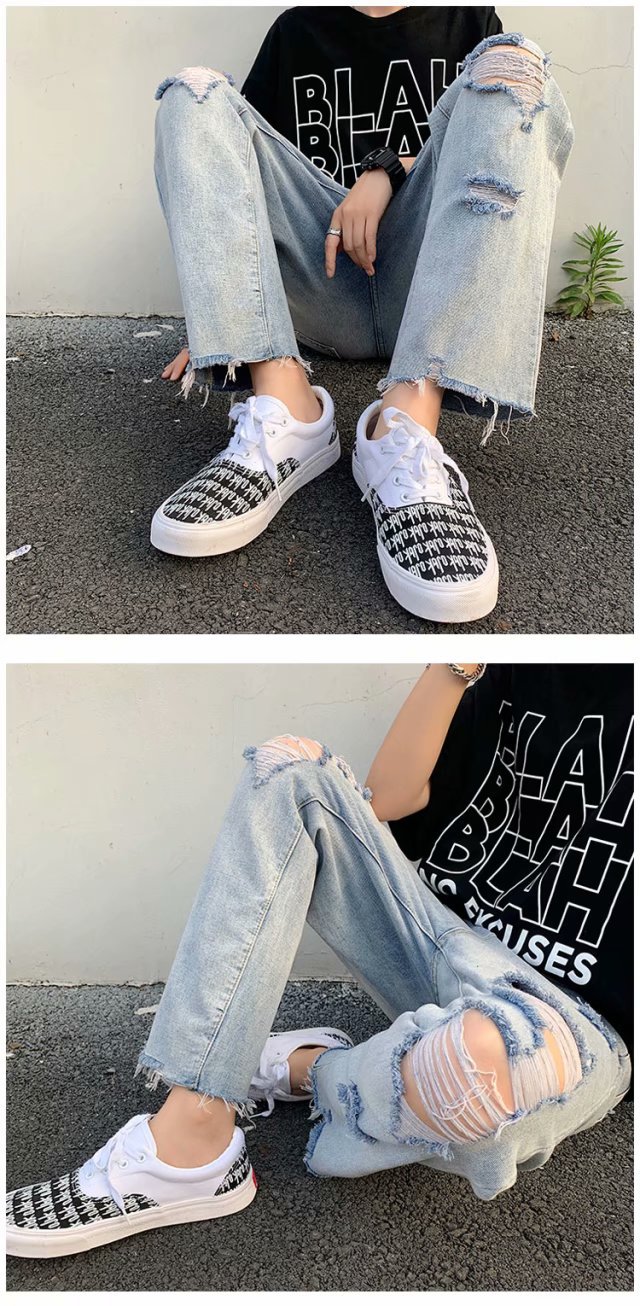 Jeans uomo strappati gamba dritta vestibilità comoda estivi_voghion.com