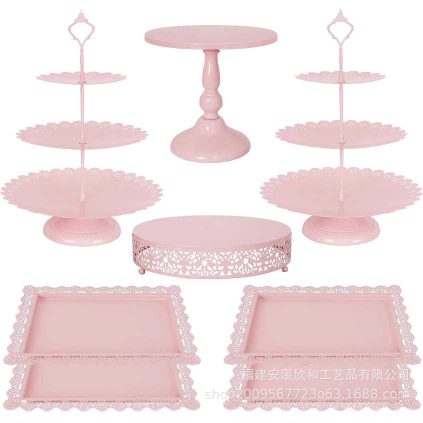 Mesa de postres, adornos, bandejas altas, bandejas para pasteles negros, bandejas para frutas, bandejas para aperitivos, soportes para pasteles de hierro forjado, accesorios de boda