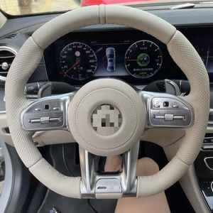 Suitable for all Mercedes-Benz models, upper and lower, left and right, beige leather with AMG809 logo electroplated steering wheel kit