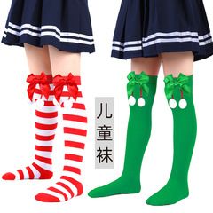越境児童クリスマス靴下秋冬新作女の子ストッキング欧米かわいい蝶結び毛玉クリスマス靴下