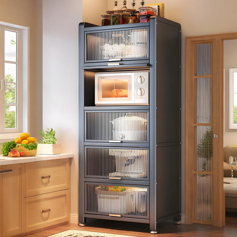 Kitchen Gap Storage Rack, Floor-Standing Multi-Layer Storage Cabinet, Refrigerator Side Storage Cabinet with Doors, Dust-Proof Sideboard Kitchen Gap Storage Rack, Floor-Standing Multi-Layer Storage Cabinet, Refrigerator Side Storage Cabinet with Doors, Dust-Proof Sideboard