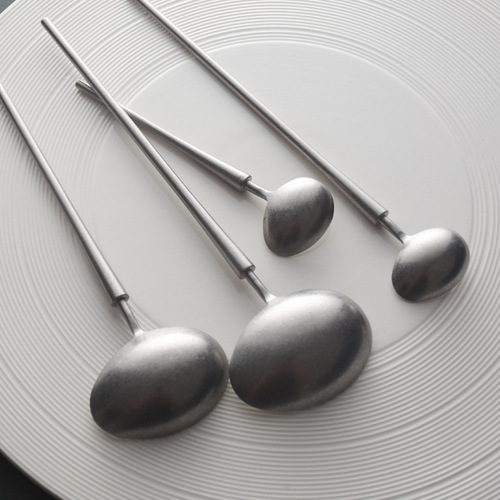 Japanese retro old stainless steel western food spoon household creative 304 eating spoon coffee long handle stirring spoon