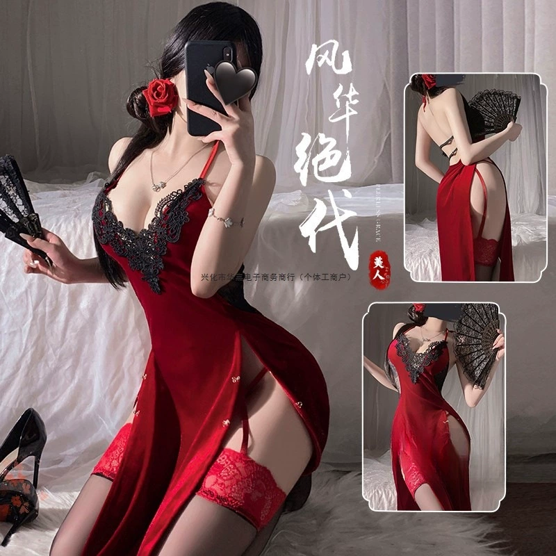Красное сексуальное женское белье Cheongsam, сексуальная униформа, женская забавная пижама для взрослых, женская кровать, соблазнительное сексуальное искушение