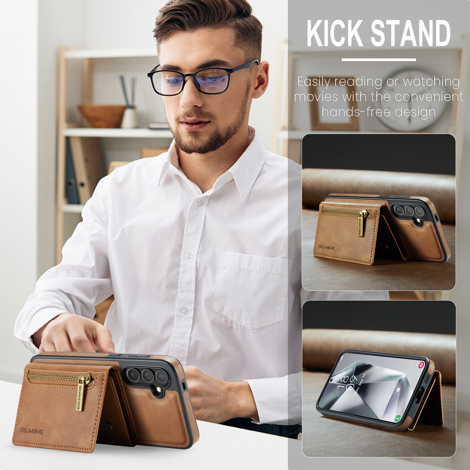 M5 für Samsung S24 magnetische kabellose Ladetelefonhülle S24 Plus Zwei-in-Eins-Anti-Diebstahl-Bürsten-Brieftaschen-Schutzhülle_voghion.com