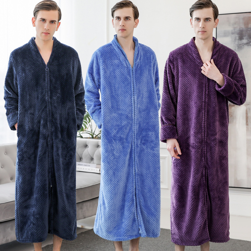 Cross-Border Bathrobe Manufacturer Flannel Nightgown Couple Thickened and Lengthened Nightgown Men and Women Plus Fat Amazon Pajamas Wholesale