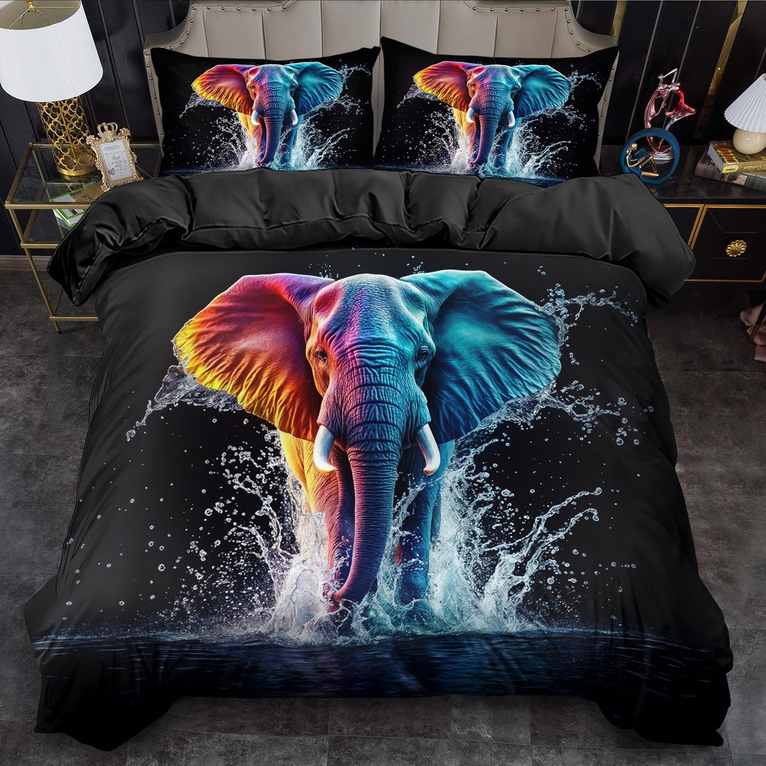 Textil doméstico transfronterizo molienda impresión digital elefante primer plano quilt kit fuente fábrica llevar a cabo tem / JIT