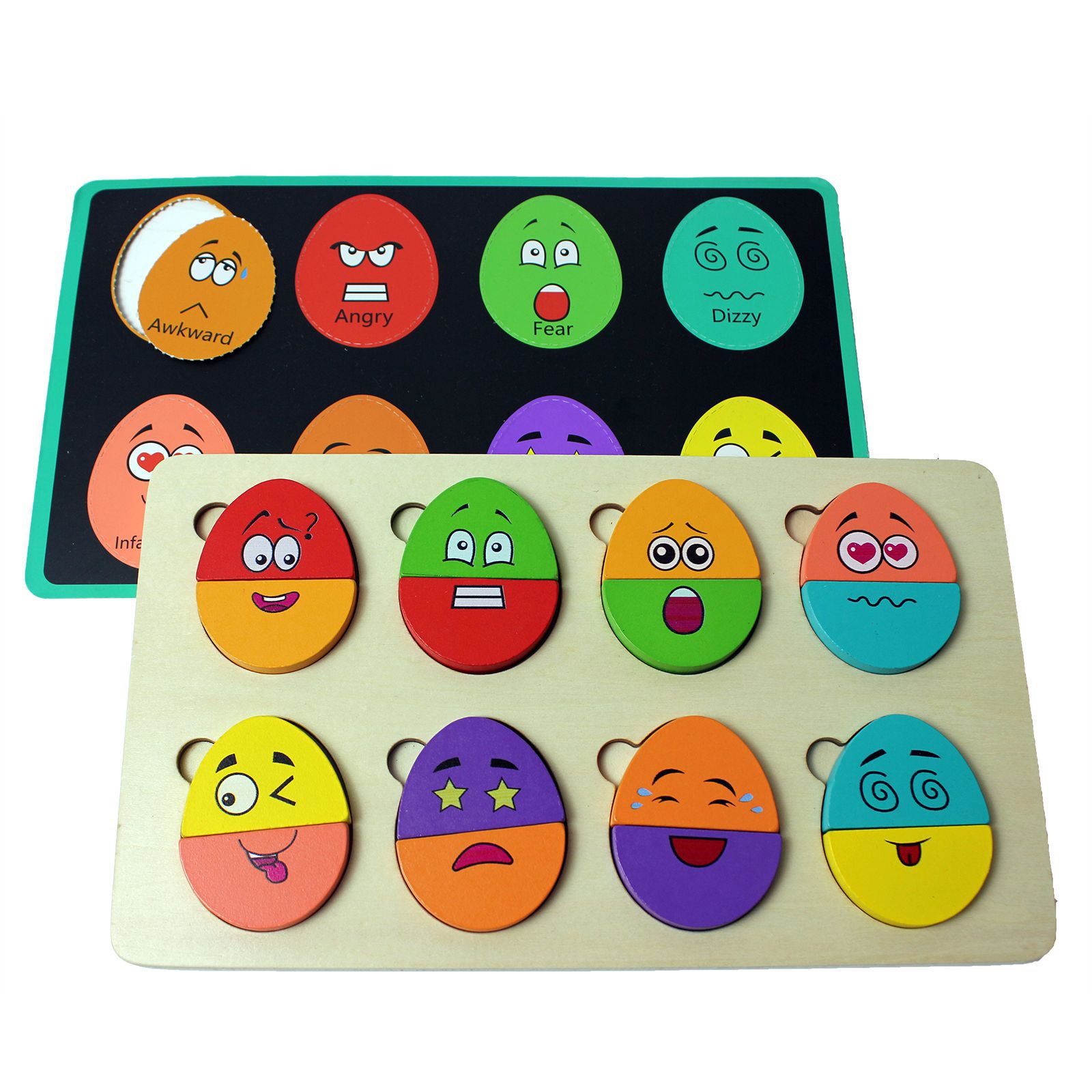 Children's early education educational wooden toy expression matching game 1-3 years old baby Enlightenment intelligence development building blocks