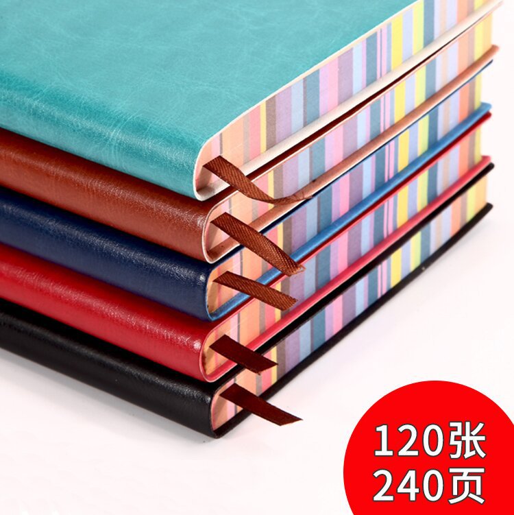A5 페이퍼 백 창조적 인 두꺼운 메모장 부드러운 가죽 간단한 무지개 가장자리 노트북 비즈니스 문구 손 책 로고