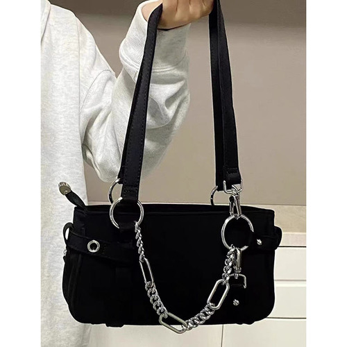  trendy niche new Korean women's bag with chain, motorcycle-style underarm bag, high-end shoulder crossbody handbag
