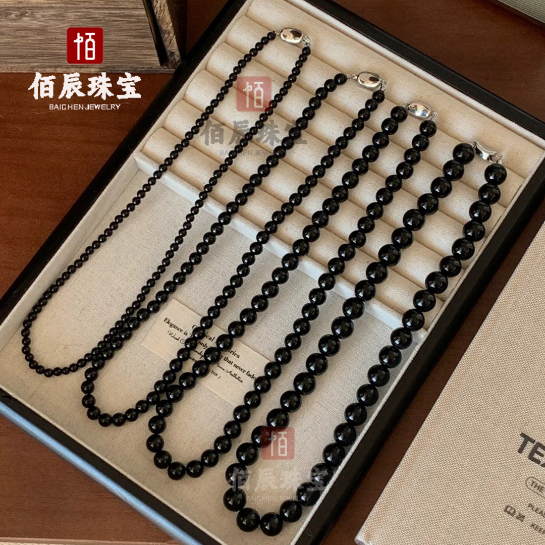 绿玉髓锁骨链天然红玛瑙S925银项链复古国风元宝扣黑玛瑙脖颈链