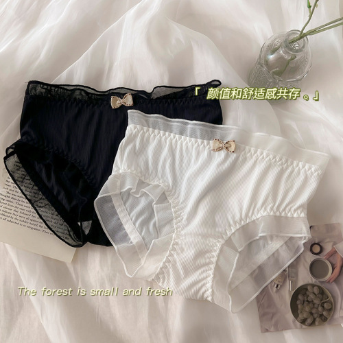 Japanese girl mid-waist cotton crotch cute lace high-elastic bow summer thin ice silk underwear women's briefs