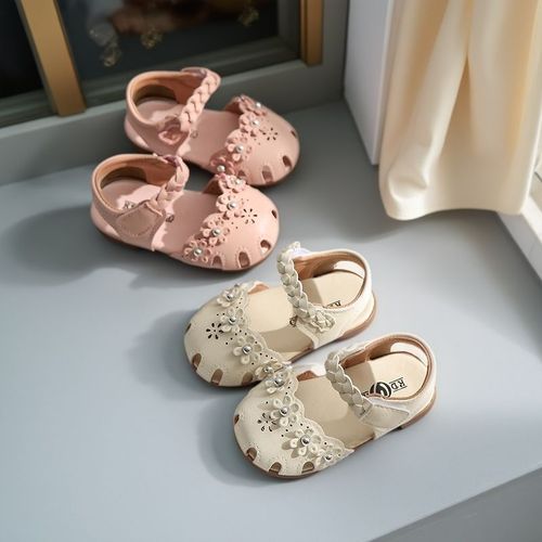 2025 Spring 1-3 Years Baby Girls Student Cap Toe Semi-Cool Shoes with Bowknot Little Princess Shoes First Walking Shoes