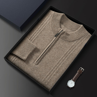 Soft Cashmere Men's Half-High Zipper Collar Autumn and Winter Thickeneded Warm Casual Simple Business Accessible Luxury Bottoming Outer Wear