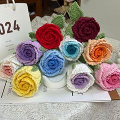 ローゼルローズ手編み花かぎ針編みウールフラワー造花かぎ針編み完成品卸売造花ドライフラワー