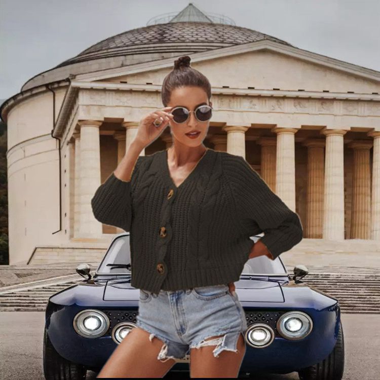 Comercio exterior transfronterizo europeo y americano nuevo botón de color sólido suéter de punto suelto cardigan Amazon nuevo suéter de abrigo para las mujeres