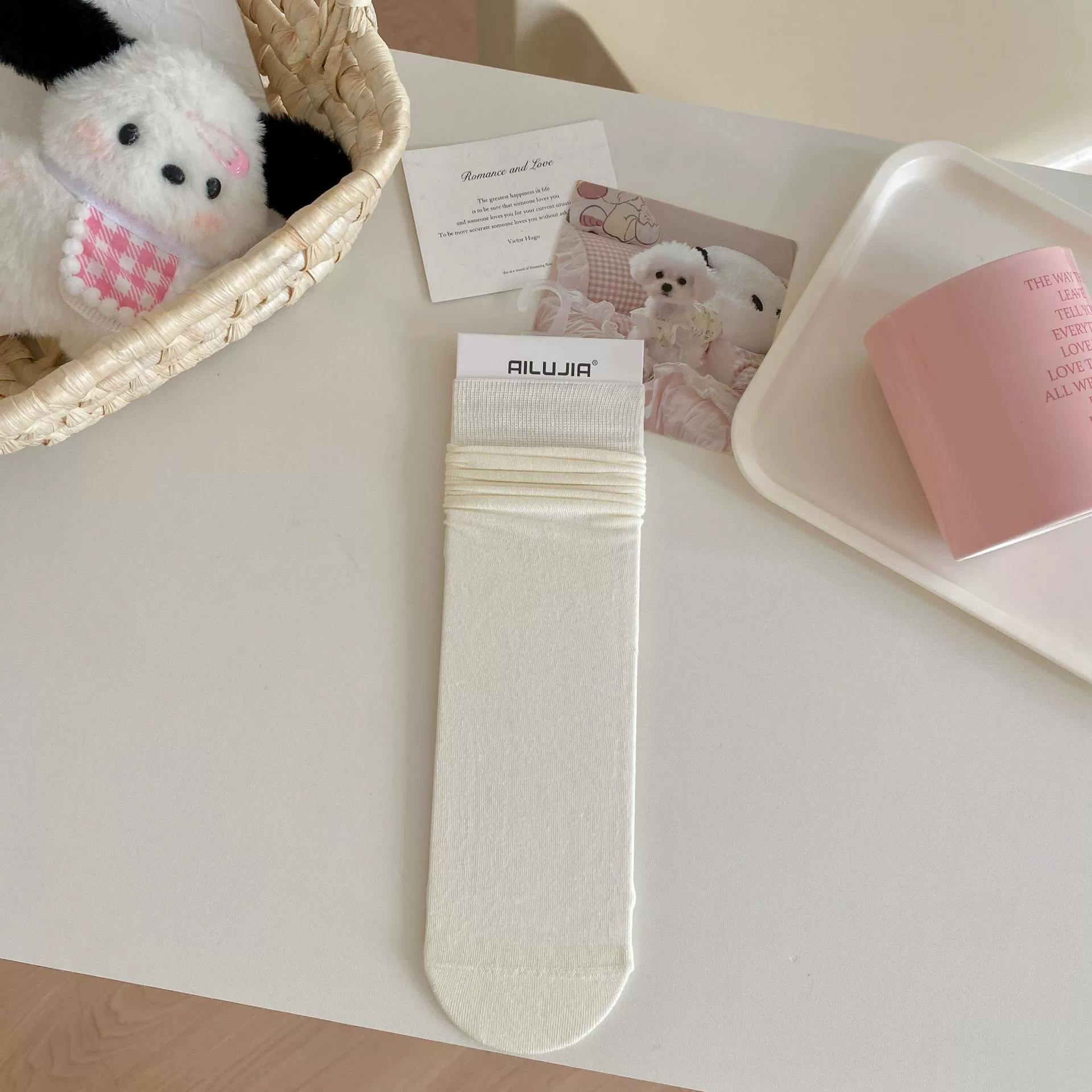 Summer thin cotton knee socks, mid-length