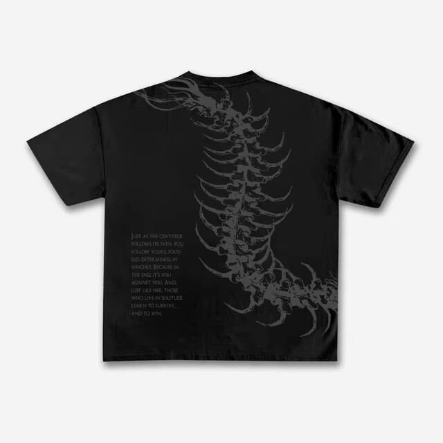 Retro dark-colored centipede skeleton pattern cotton printed t-shirt for men, Y2K summer short-sleeve t-shirt, casual t-shirt for women Retro dark-colored centipede skeleton pattern cotton printed t-shirt for men, Y2K summer short-sleeve t-shirt, casual t-shirt for women
