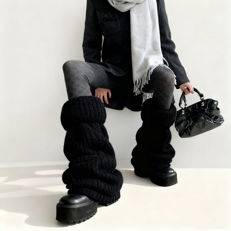 Subculture Style Elephant Leg Warmers, Stacked Socks for Hot Girls, Over-The-Knee Socks for Chubby Girls, Thick Leg Warmers, Loose Fit Subculture Style Elephant Leg Warmers, Stacked Socks for Hot Girls, Over-The-Knee Socks for Chubby Girls, Thick Leg Warmers, Loose Fit