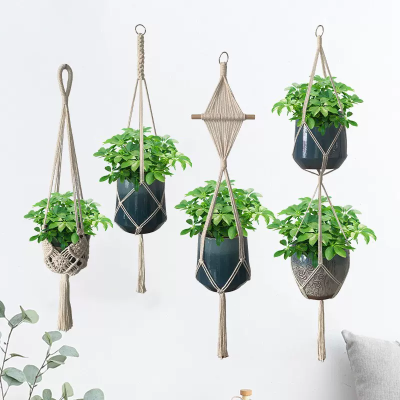悬挂花盆网兜组合 波希米亚风绿植吊篮装饰 手工编织花盆网兜