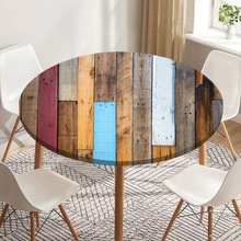 定制彩色复古仿木板条桌布室内餐桌布艺圆桌布桌套防水防油