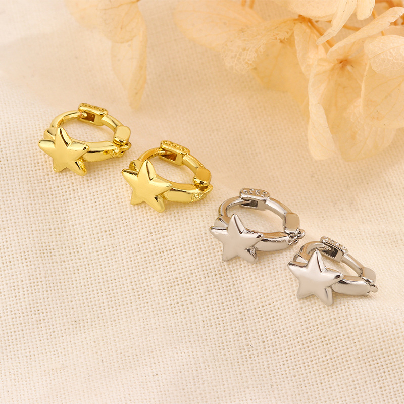 光面五角星耳扣女幾何星星簡約百搭耳環氣質高級小眾設計感耳飾