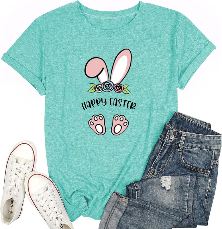 Teacher Rabbit Shirt Women's Easter T-Shirt Funny Rabbit Pattern T-Shirt Teacher Casual Short Sleeve Top