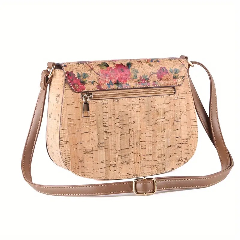 2024 New Cork Print Art Flip Saddle Versatile Casual Butterfly Back Zipper Crossbody Bag_voghion.com