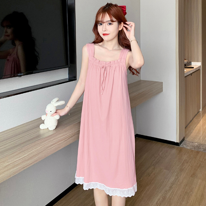 Pijama de la mujer de verano estilo princesa simple chaleco sin mangas pura ropa de vestir vestido de pijama de verano