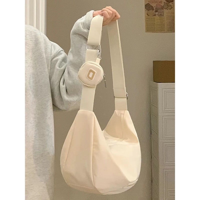 Ins-style large-capacity canvas bag, women's summer-style casual nylon waterproof single-shoulder bag, college student class crossbody bag undefined