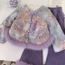 女童冬季加绒2025秋冬新款中国风儿童唐装新中式加绒加厚宝宝套装