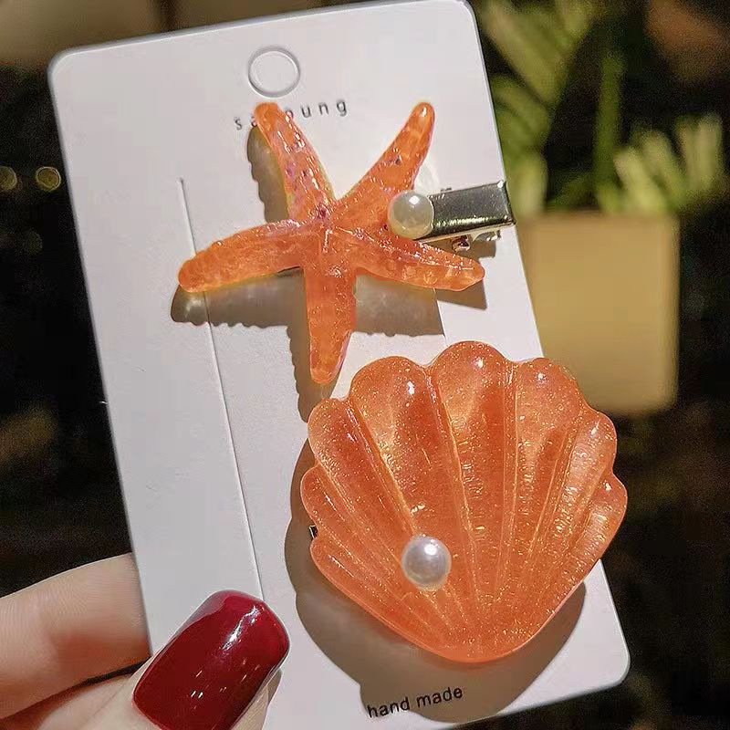 甜美海星贝壳发夹女侧边刘海夹发卡高级感百搭鸭嘴夹海边拍照发饰|undefined