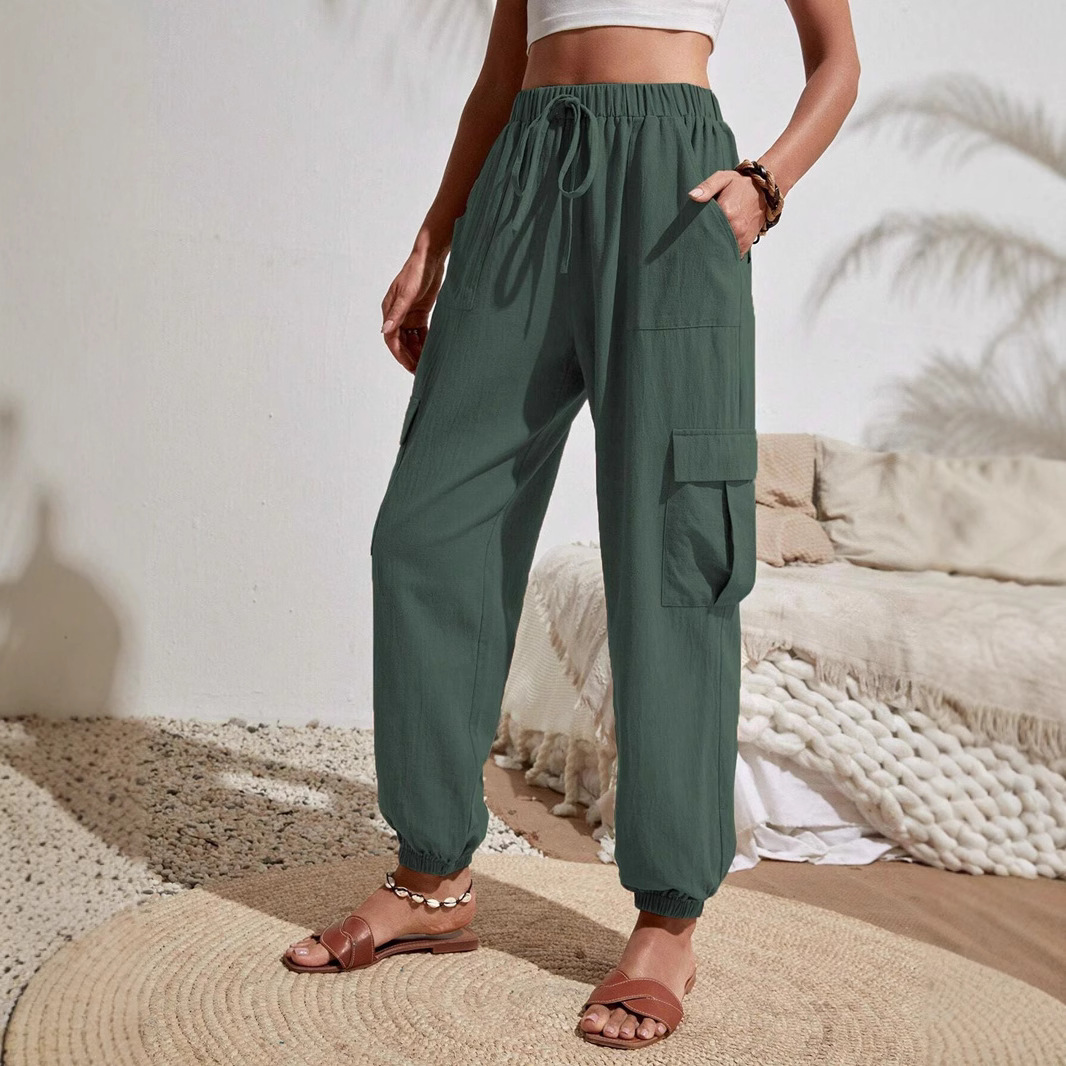 Pantalones de Mujer para Trabajo Casual, Color Sólido Versátil, con Bolsillos, Primavera-Verano 2025, Ropa de Mujer Europea y Americana, Amazon, Tiktok, Temu image 4