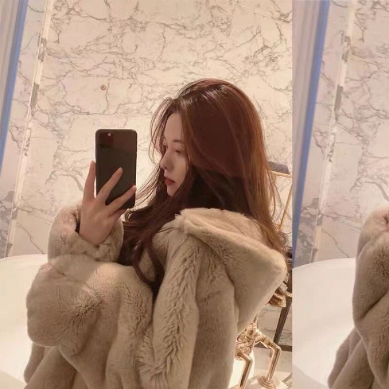 Abrigo de piel sintética de estilo coreano para mujer Otoño e Invierno suelto de piel de conejo Rex forrado de lana engrosado cuello de pie con cremallera suéter de felpa todo partido
