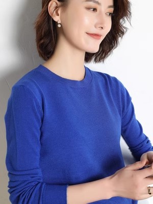 Suéter Básico de Lana Pura con Cuello Redondo para Mujer Talla Grande Lana Pura Suelto