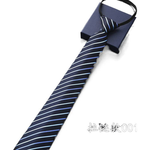 Men's business dress zipper tie groom wedding blue stripe Korean style black lazy tie one-pull