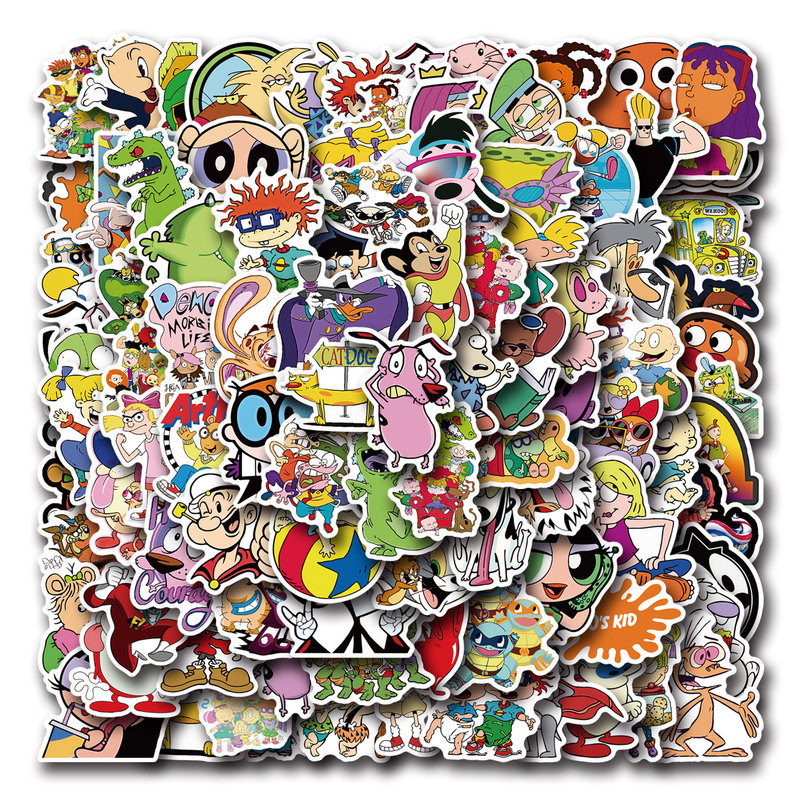 100 Pieces of 90S Cartoon Animation Graffiti Stickers to Decorate Scooter Luggage DIY Cross-Border Sticker Manufacturer Wholesale