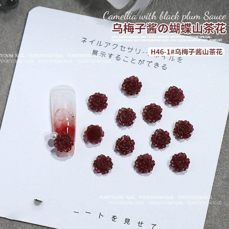 高光混彩ツバキの花の爪の装飾の極光のネイルの小さい花のアクセサリーの真珠の鋼の玉は樹脂のドリルを飾ります。|undefined