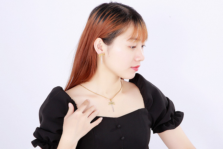 fashion creative dragonfly earrings diamond necklace set wholesale