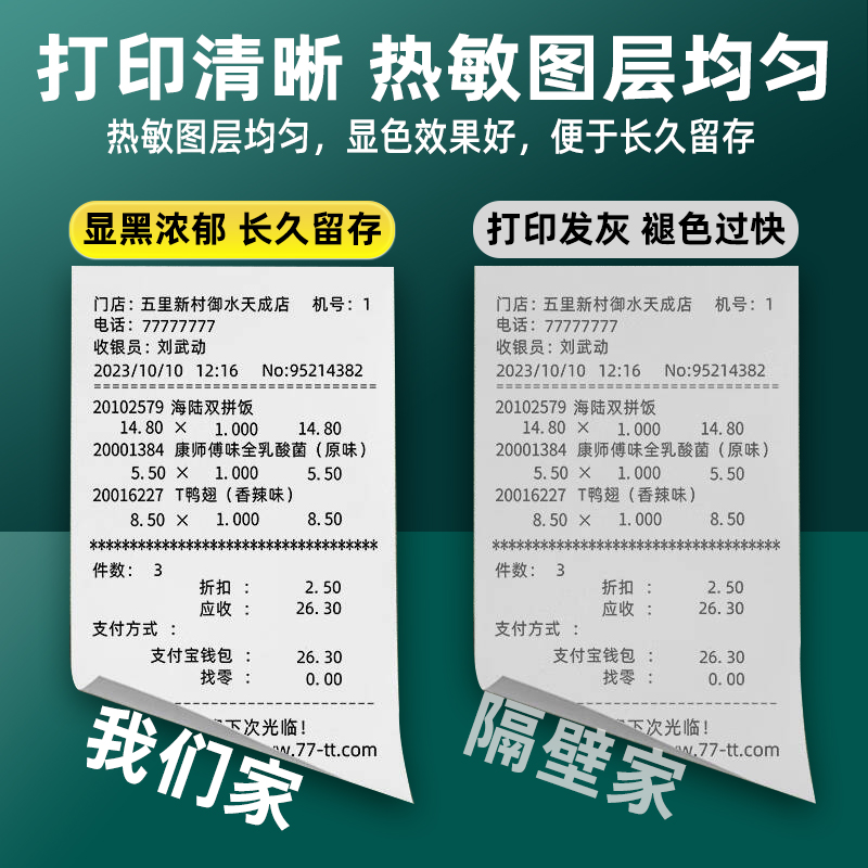 Papel de impresión térmica 57x50 papel de caja registradora 80x80 papel térmico supermercado Meituan Take Out 58mm papel de impresora