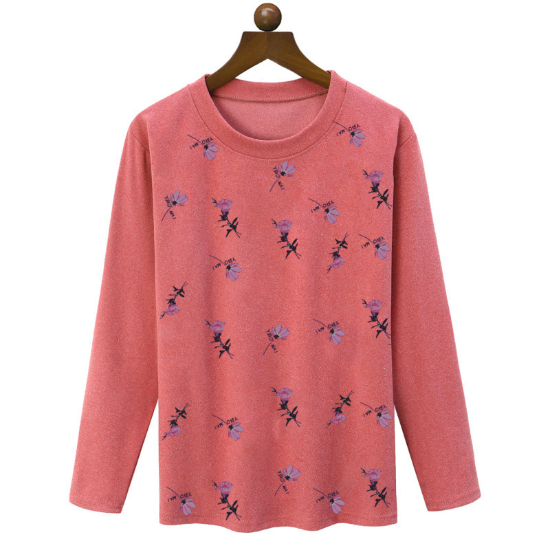 (2개) 중년 · 노인 여성 긴팔 티셔츠 벨벳 열 속옷 봄 · 가을 어머니의 느슨한 플러스 사이즈 가을 크루 넥베이스 셔츠