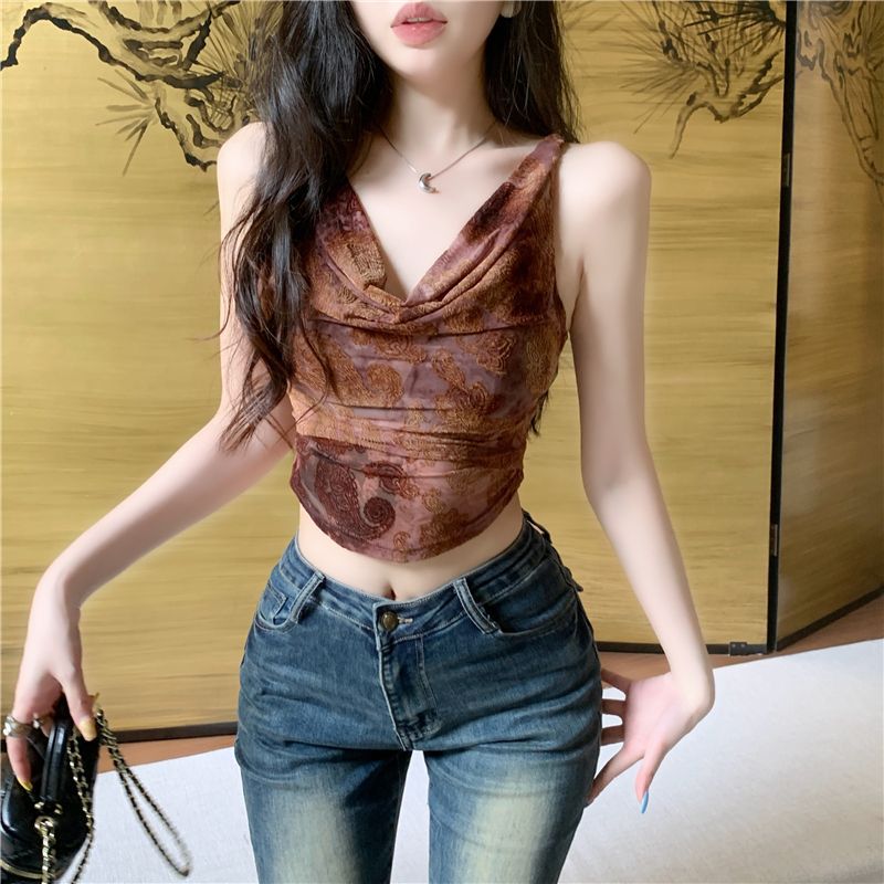 French Retro 2025 Net Blouse for Women - Summer, Unique Style, Off-the-Shoulder, Fitted Slimming, Short-Sleeve Top for Trendy Girls