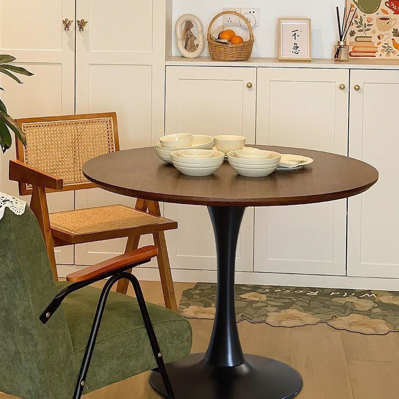 [en stock] retro nórdico tulipan nuez redonda mesa de comedor de madera sólida pequeña casa balcón de café